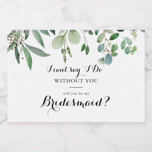 Groene eucalyptus kalligrafie bruidsmeisje voorste sparkling wijnetiket (Enkel label)