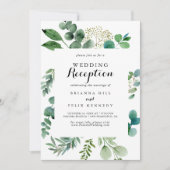 Groene Eucalyptus Kalligrafie Trouwreceptie Kaart (Voorkant)