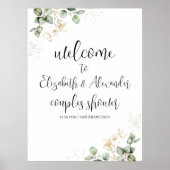 Groene Eucalyptus Koppel Bruidsdouche Welkomstbord Poster (Voorkant)