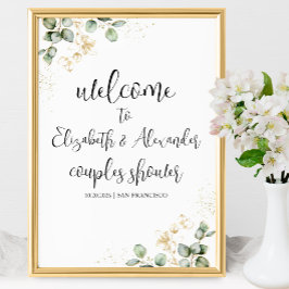 Groene Eucalyptus Koppel Bruidsdouche Welkomstbord Poster