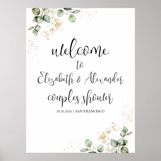 Groene Eucalyptus Koppel Bruisfeest Welkomstbord Poster (Voorkant)
