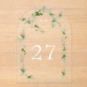 Groene Eucalyptus Krans Arch Acryl Tabel Nummer Acryl Uitnodigingen (Voorkant)