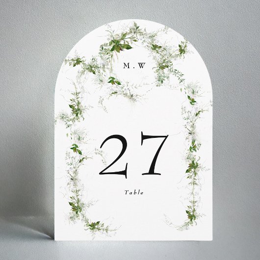 Groene Eucalyptus Krans Monogram Boog Tabel Nummer Kaart