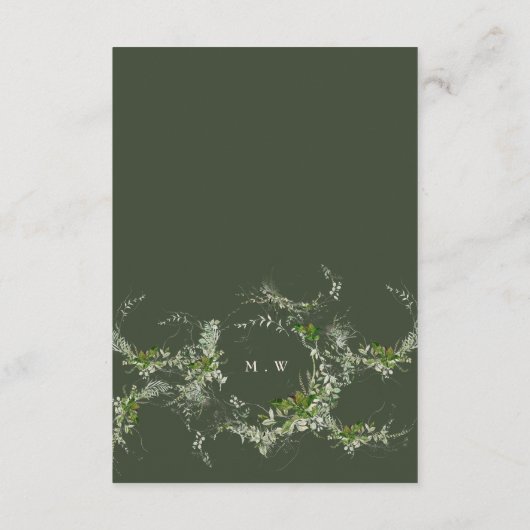 Groene Eucalyptus krans Monogram Bruiloft Details Informatiekaartje (Achterkant)