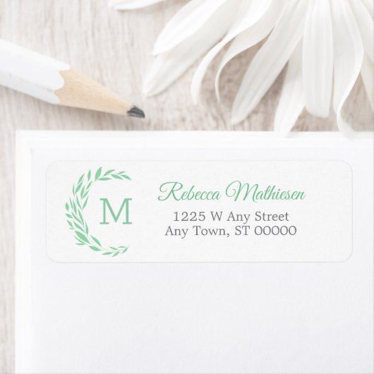 Groene Eucalyptus Krans Monogram Terug Adres Etiket (Insitu)