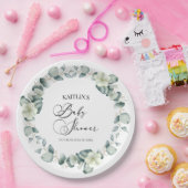 Groene eucalyptus laat botanisch Baby shower achte Papieren Bordje (Feest)