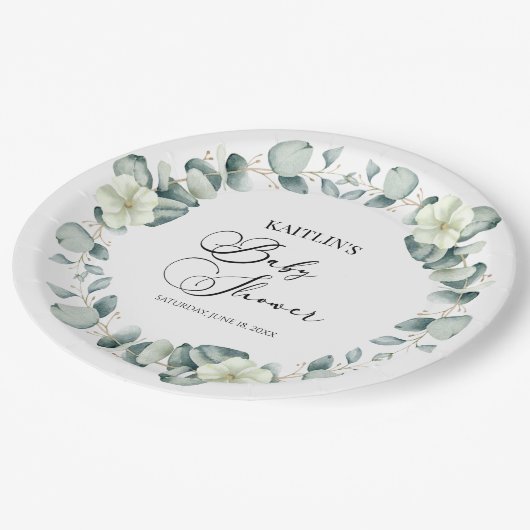 Groene eucalyptus laat botanisch Baby shower achte Papieren Bordje (Gekanteld)
