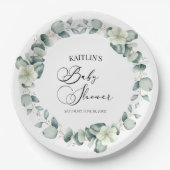 Groene eucalyptus laat botanisch Baby shower achte Papieren Bordje (Voorkant)