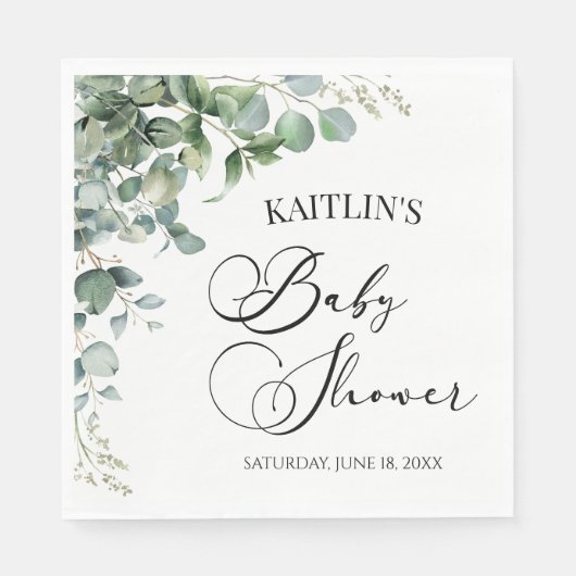 Groene eucalyptus laat botanisch Baby shower achte Servet (Voorkant)