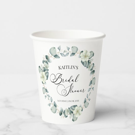Groene eucalyptus laat botanisch Vrijgezellenfeest Papieren Bekers (Achterkant)