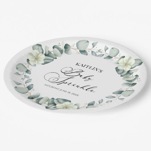 Groene eucalyptus laat botanische Baby sprenkelen Papieren Bordje (Gekanteld)