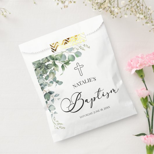 Groene eucalyptus laat botanische doop bedankzakje (Gezegeld)