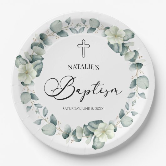 Groene eucalyptus laat botanische doop papieren bordje (Voorkant)