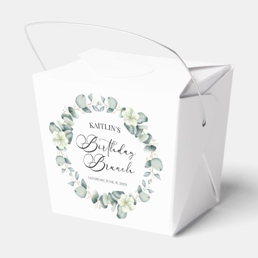 Groene eucalyptus laat botanische verjaardag brunc bedankdoosjes (Achterkant)