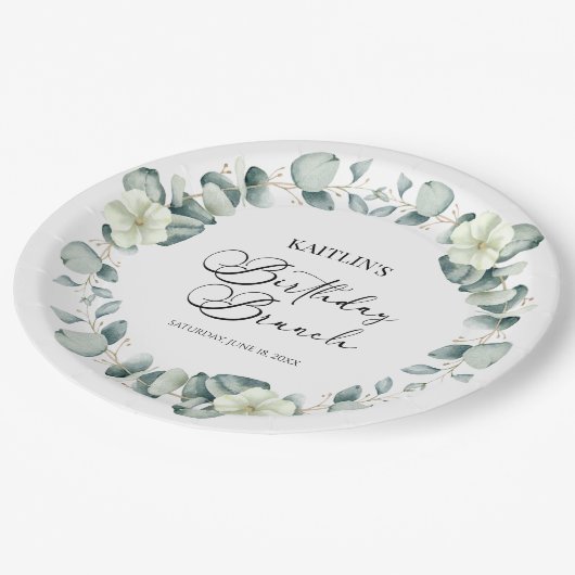 Groene eucalyptus laat botanische verjaardag brunc papieren bordje (Gekanteld)
