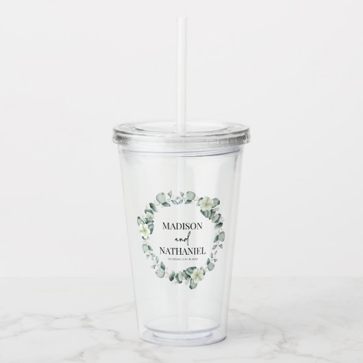 Groene eucalyptus laat groen botanisch bruiloft acryl drinkbeker (Voorkant)