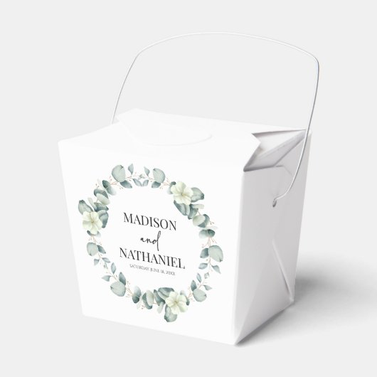 Groene eucalyptus laat groen botanisch bruiloft bedankdoosjes (Voorkant Zijde)