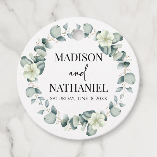 Groene eucalyptus laat groen botanisch bruiloft bedankjes labels (Voorkant)