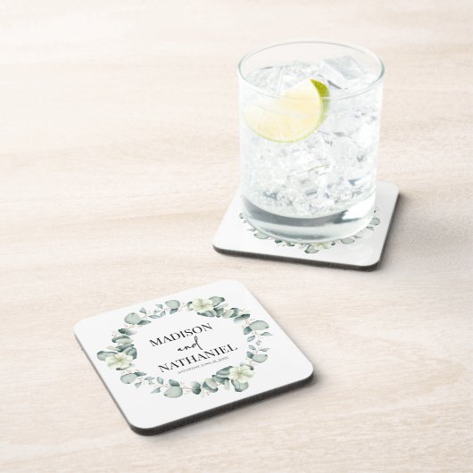 Groene eucalyptus laat groen botanisch bruiloft bier onderzetter (Rechterzijde)