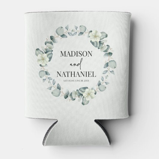 Groene eucalyptus laat groen botanisch bruiloft blikjeskoeler (Voorkant)