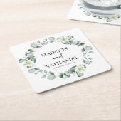 Groene eucalyptus laat groen botanisch bruiloft kartonnen onderzetters (Schuin)