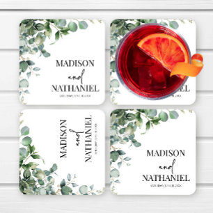 Groene eucalyptus laat groen botanisch bruiloft kartonnen onderzetters