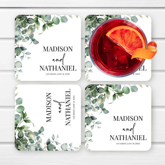 Groene eucalyptus laat groen botanisch bruiloft kartonnen onderzetters