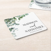 Groene eucalyptus laat groen botanisch bruiloft kartonnen onderzetters (Schuin)