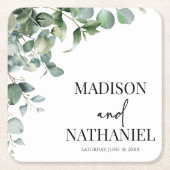 Groene eucalyptus laat groen botanisch bruiloft kartonnen onderzetters (Voorkant)