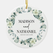 Groene eucalyptus laat groen botanisch bruiloft keramisch ornament (Voorkant)