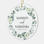 Groene eucalyptus laat groen botanisch bruiloft keramisch ornament (Links)