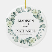 Groene eucalyptus laat groen botanisch bruiloft keramisch ornament (Achterkant)