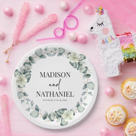 Groene eucalyptus laat groen botanisch bruiloft papieren bordje (Feest)