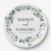 Groene eucalyptus laat groen botanisch bruiloft papieren bordje (Voorkant)