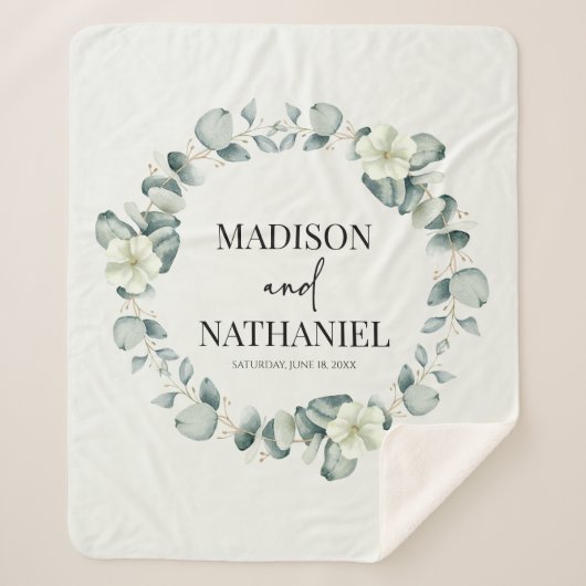 Groene eucalyptus laat groen botanisch bruiloft sherpa deken (Voorkant)