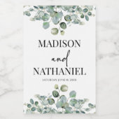 Groene eucalyptus laat groen botanisch bruiloft wijn etiket (Enkel label)