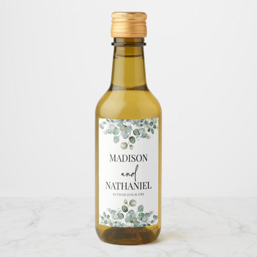 Groene eucalyptus laat groen botanisch bruiloft wijn etiket (Voorkant)