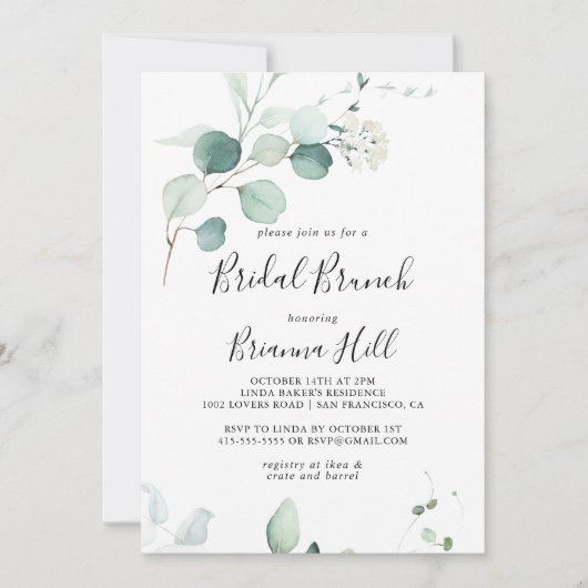 Groene Eucalyptus Leaf Bridal Brunch Vrijgezellenf Kaart (Voorkant)