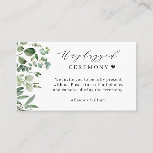 Groene Eucalyptus Leaves Unplugged Wedding Ceremon Informatiekaartje (Voorkant)