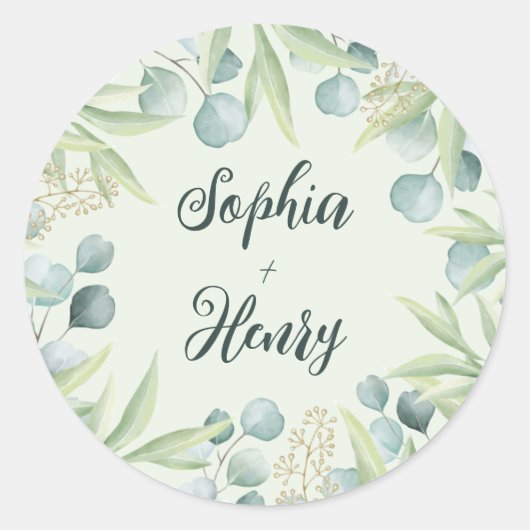 Groene Eucalyptus Leaves Wedding Classic Round Ronde Sticker (Voorkant)