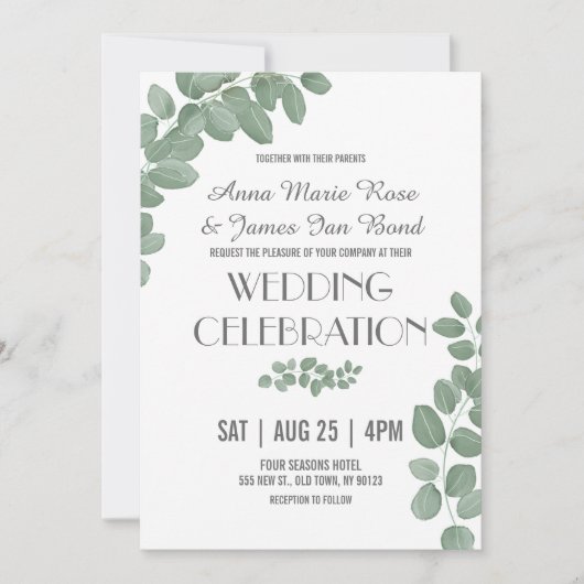 Groene Eucalyptus Leaves Wedding Invitations Kaart (Voorkant)