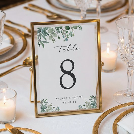 Groene Eucalyptus Leaves Wedding Table Number Kaar RSVP Kaartje