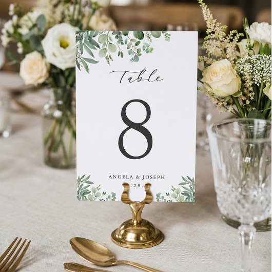 Groene Eucalyptus Leaves Wedding Table Number Kaar RSVP Kaartje