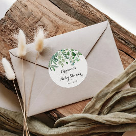 Groene Eucalyptus Loof Baby Shower Favor Ronde Sticker