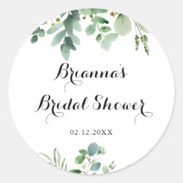 Groene Eucalyptus Loof Bruidsfeest Favor Ronde Sticker