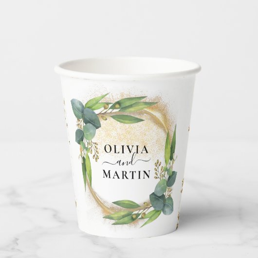 Groene Eucalyptus Magische Zand Trouw Papieren Bek Papieren Bekers (Voorkant)