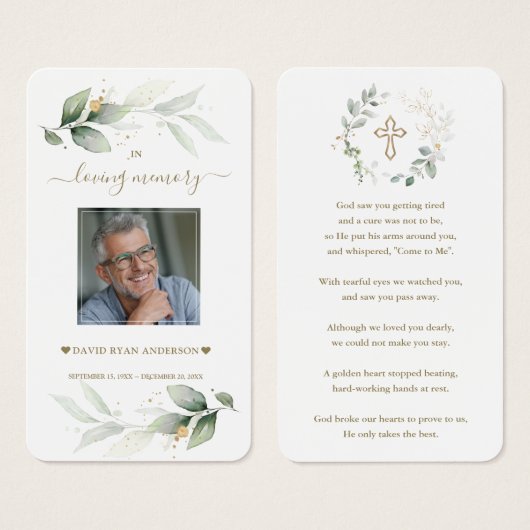 Groene Eucalyptus Man Foto Funeral Gebedskaart Visitekaartje (Voorkant /achterkant)