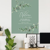 Groene eucalyptus met een simpele bruiloft poster (Thuiskantoor)