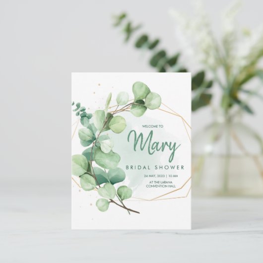 Groene Eucalyptus Modern Elegant Vrijgezellenfeest Briefkaart (Staand voorkant)