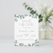 Groene Eucalyptus Modern groen De datum opslaan Briefkaart (Staand voorkant)